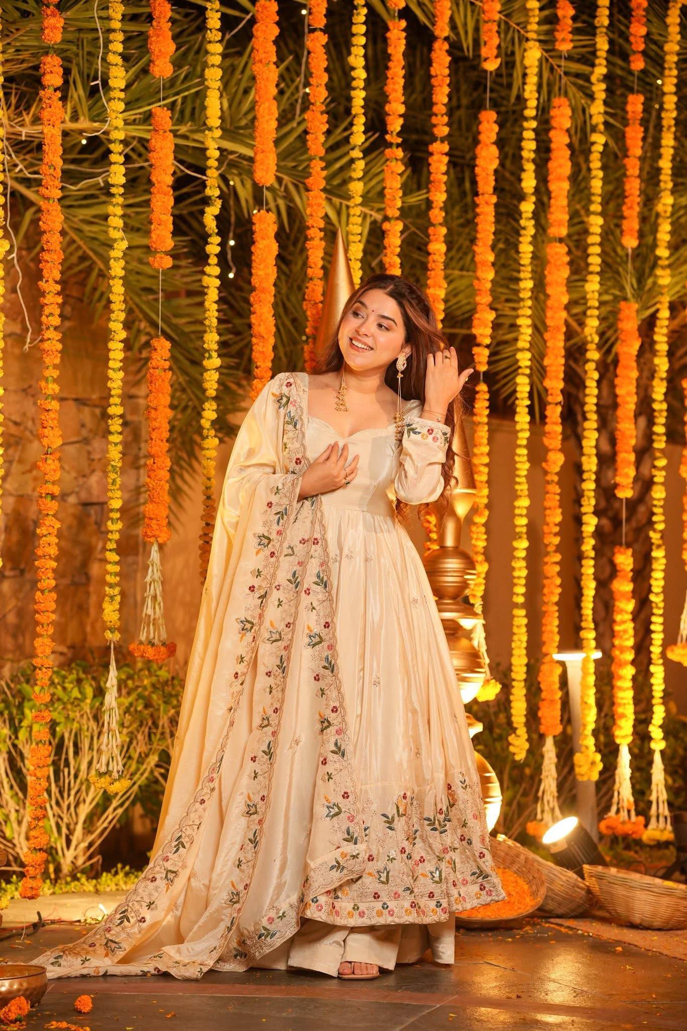 The Radiant Mustard Botanical-Hem Anarkali